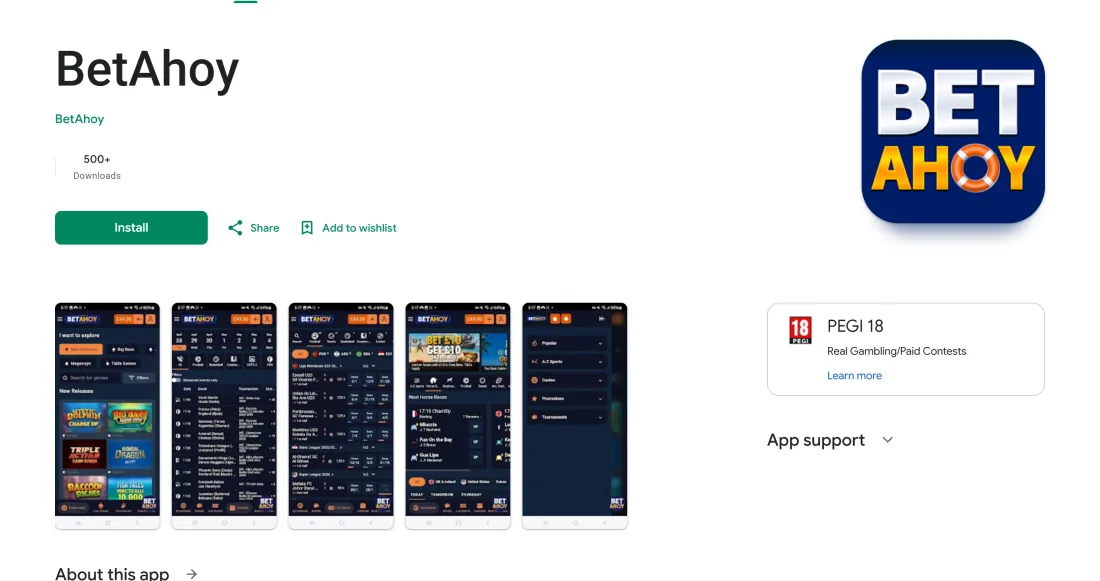 BetAhoy app on Google Play with the Install button
