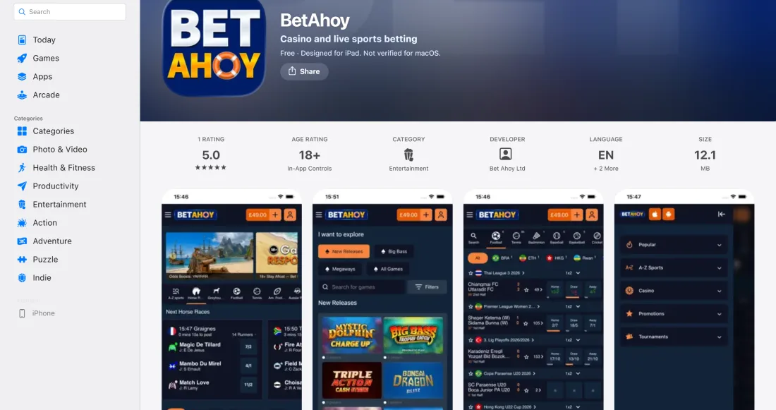 BetAhoy app page in the App Store for iPhone